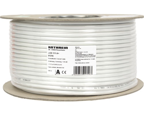Coaxkabel 100m 130 dB drievoudig afgeschermd geschikt voor DVB-T, DVB-C, DVB-S, radio LCD 111 A+ Kathrein wit