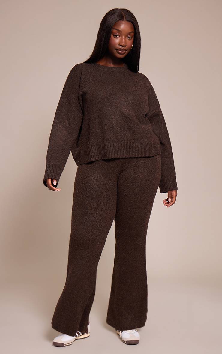 Chocolat Pantalon Large En Maille Grande Taille