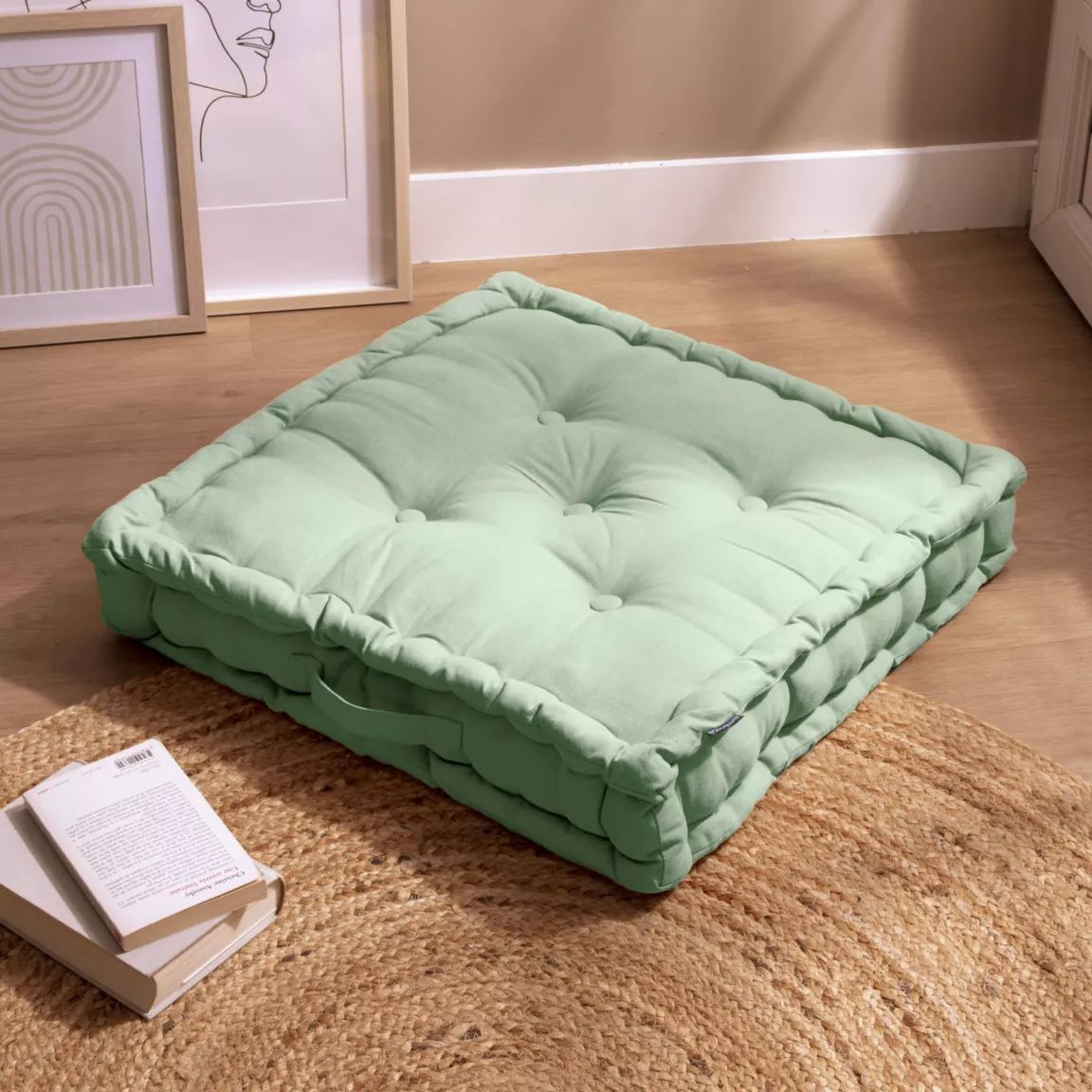 Coussin de sol coton (60 x 60 cm) Pixel Vert menthe