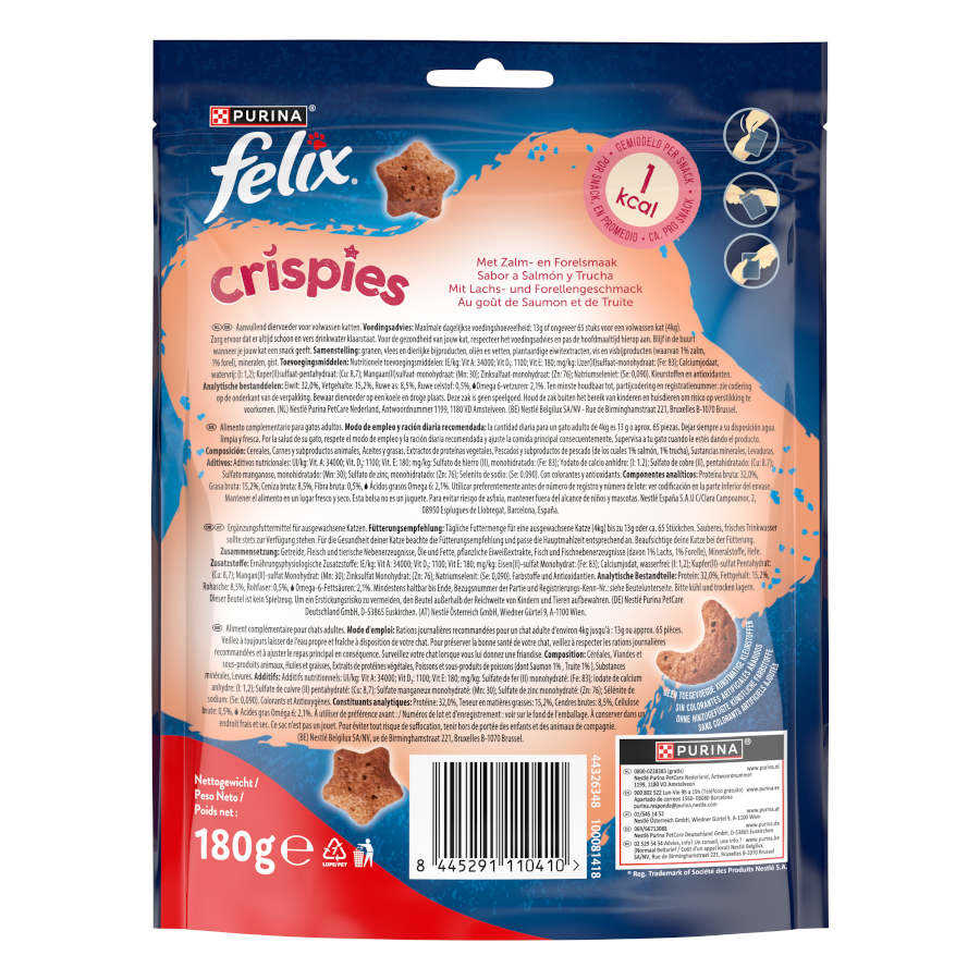 Felix Crispies Petiscos de Salmão e Truta - Pacote Maxi para Gatos