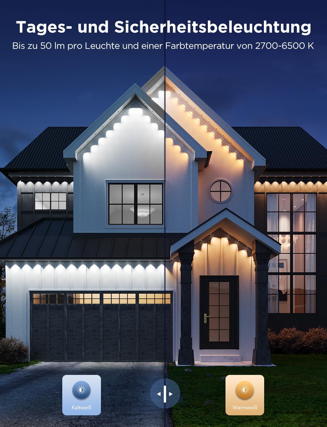 Govee Permanent Outdoor Lights Pro 30m, mit 60 RGBIC Warm/Kaltweiß LED Leuchten, 75 Szenenmodi für Party, IP67 wasserdicht, funktioniert mit Alexa,  Assistant, Matter