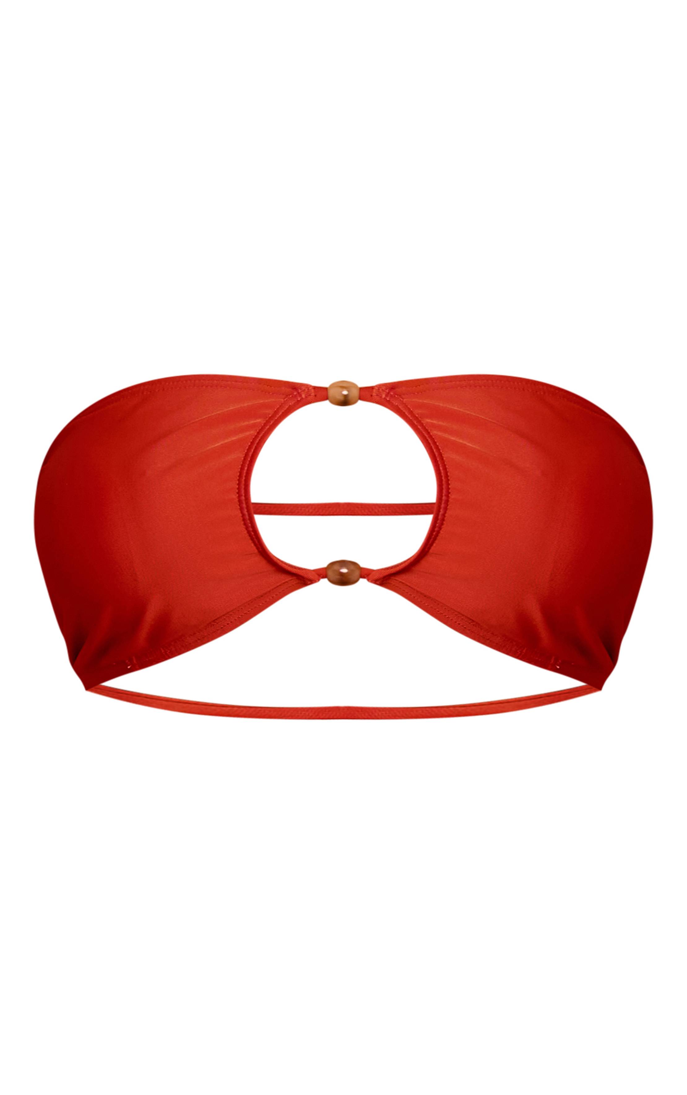 Rouille Haut De Bikini Bandeau À Imprimé Flou Et Bordure Perlée