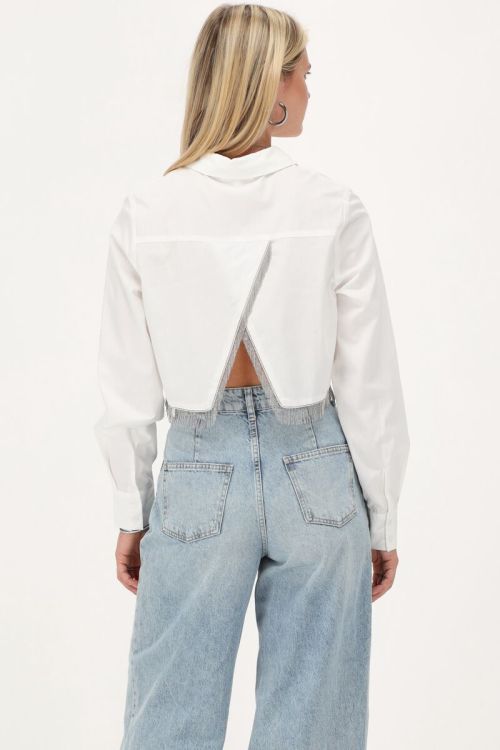 Witte cropped blouse met glitter franjes