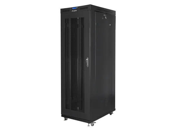Lanberg FF01 series - Rack kabinet - 800 x 1200, fladpakke, med meshdør, LCD - med 4 køleblæsere, LCD skærm, termostat - fritstående - sort, RAL 9004 - 27U - 19