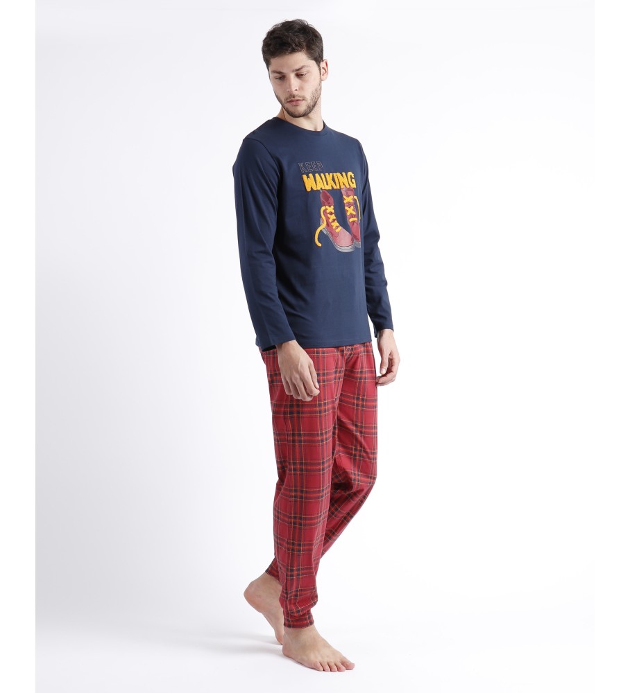 Pijama de manga comprida Admas Keep Walking na cor azul marinho