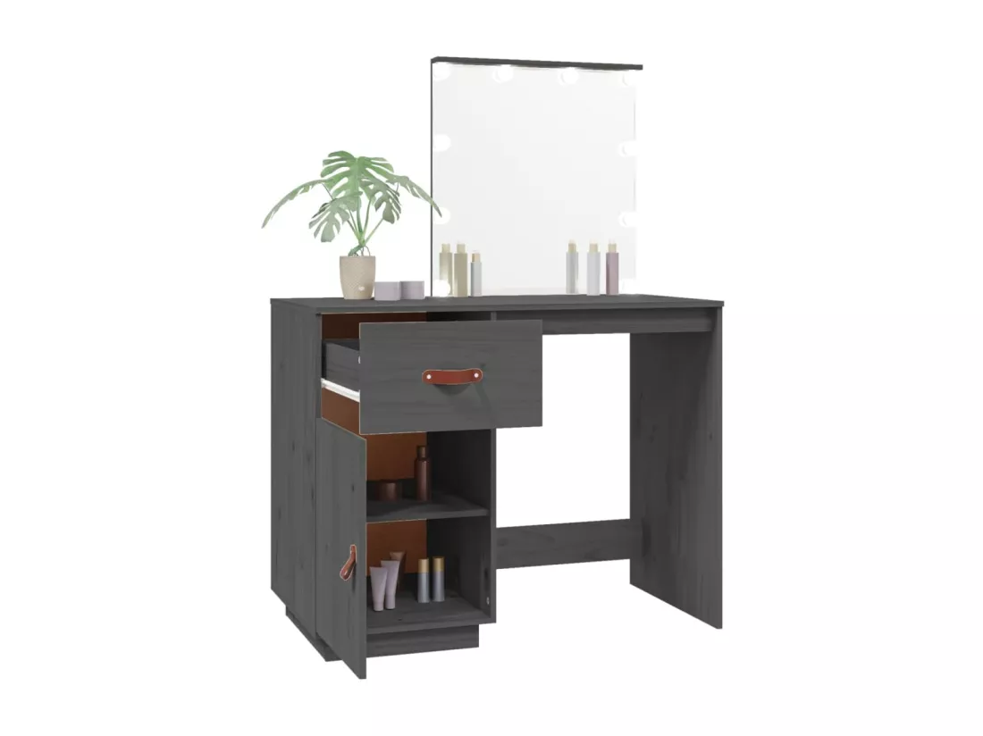 Coiffeuse avec LED Gris 95x50x133,5 cm Bois de pin massif
