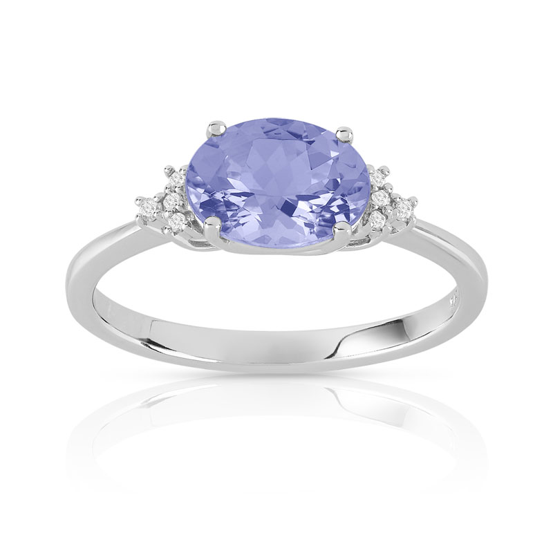 Bague or 375 blanc tanzanite ovale et diamants