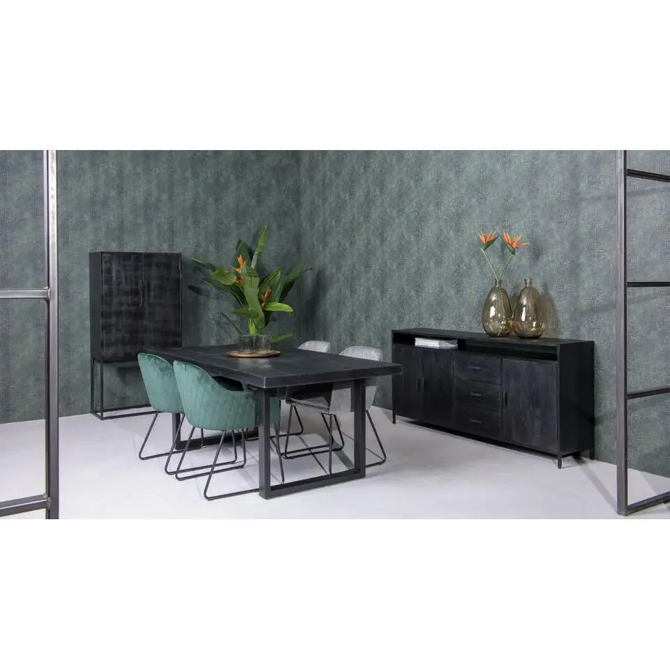 Livingfurn - Eetkamertafel Kala - U-Poten - Mangohout - 200 cm - Zwart