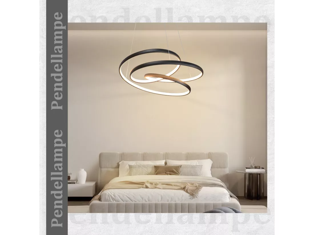 NETTLIFE Suspension LED Fer Noir Diam.24cm Dimmable 50CM Lampe à Suspension Moderne avec Télécommande Lampe de Salon 55W