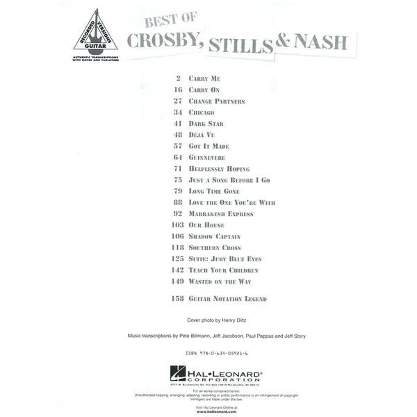 Music Sales Best of Crosby Stills and Nash