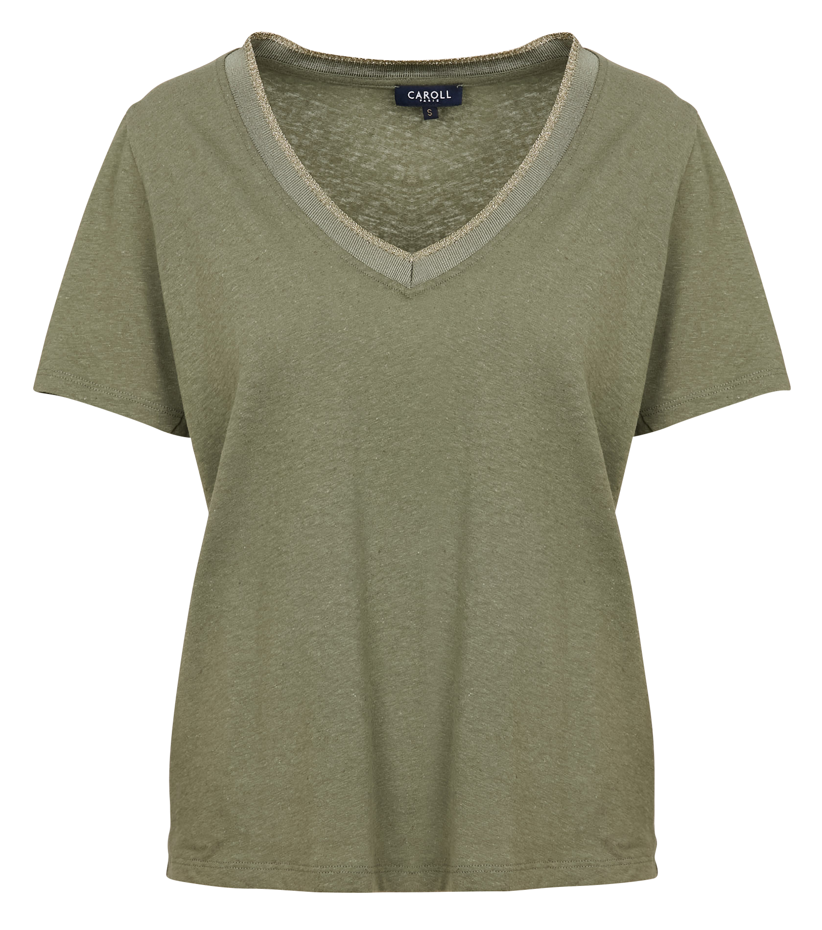 JIN - Tee-shirt droit col V en coton mélangé | Vert