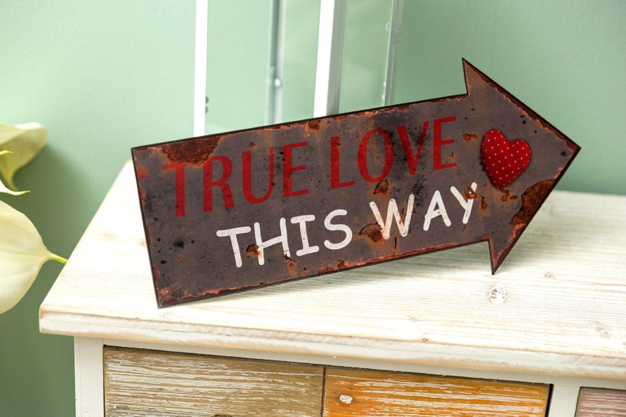 Metallschild - True love this way - 39x19 cm