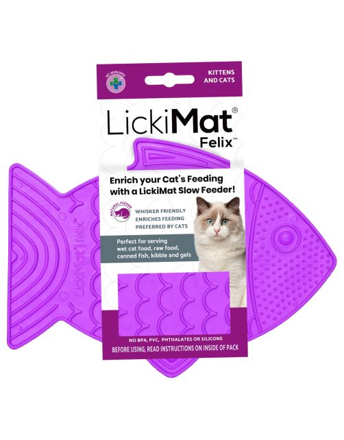 Lickimat Felix - Slowfeeder Voor De Kat - Tegen Schrokken - Kattenvoerbak - 22x16 cm Paars