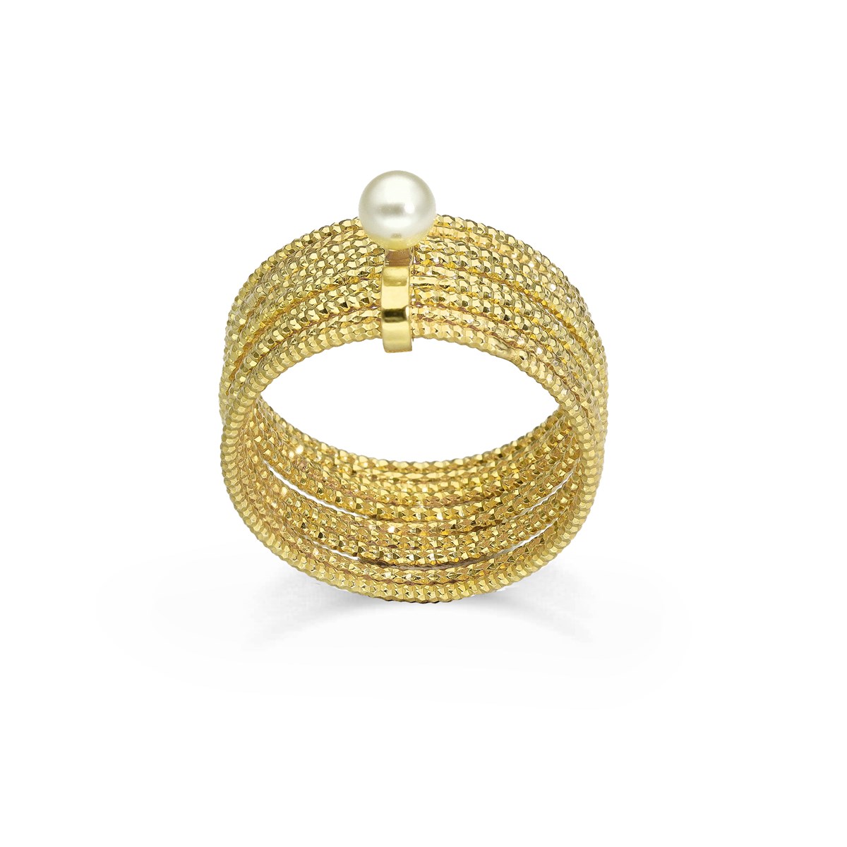 Bague En Argent Doré Multi Cercles Avec Perle Naturelle