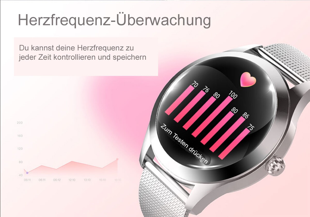 TPFNet Damen Smart Watch / Fitness Tracker IP68 - Kunstleder Armband - Android & IOS - Gold / Schwarz