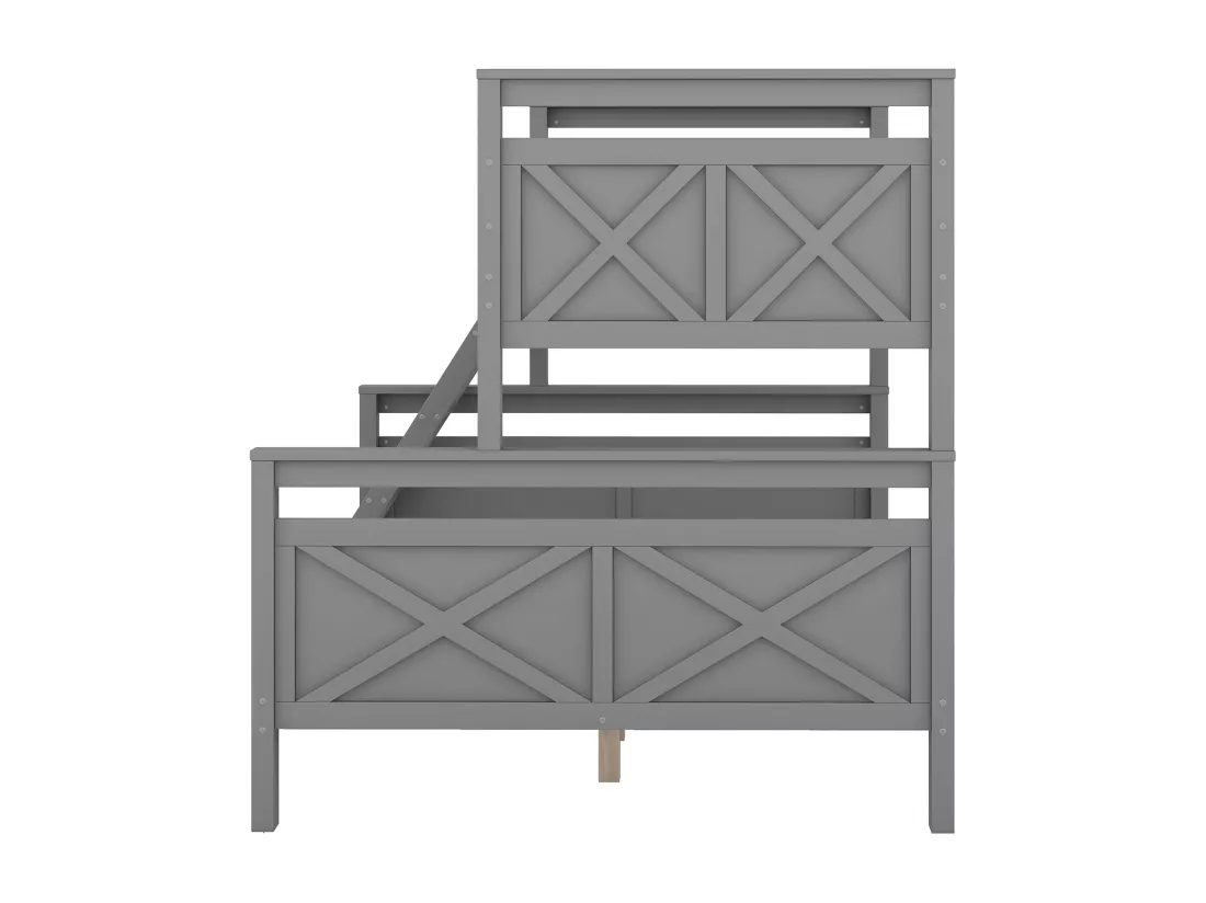 Lit superposé avec échelle et rails, convertible en deux lits séparés, 90(140)x200 cm, gris