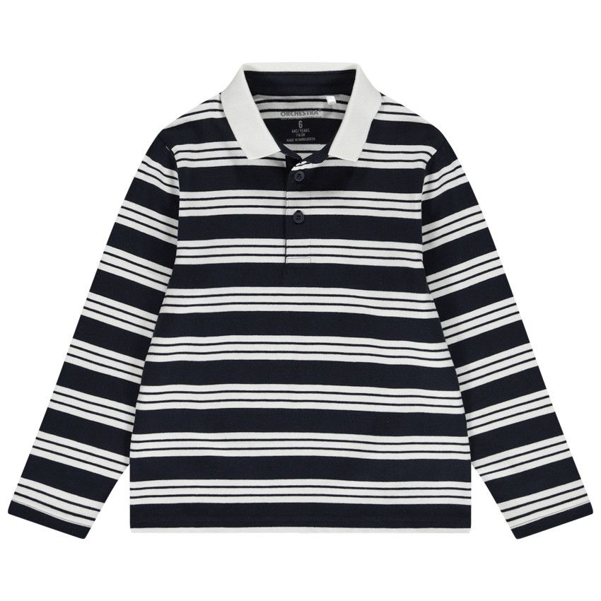 Polo manches longues rayé pour garçon - Bleu marine