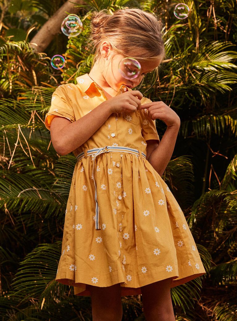 Robe chemise jaune à fleurs
