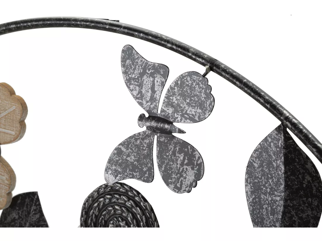 Horloge Murale Rond Divaker - Cadre Décoré avec Motifs Fleurs, Feuilles et Papillons - Ø 67x5,5 cm