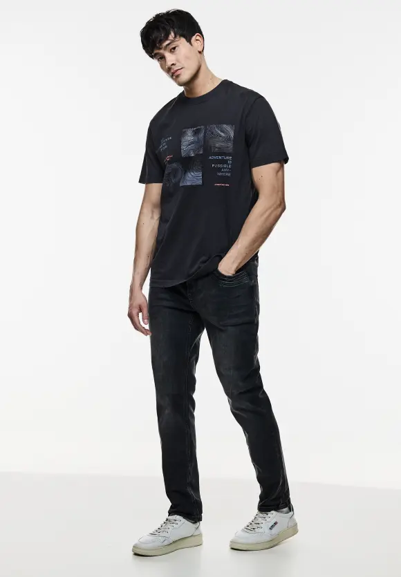 T-Shirt in washed Optik - deep blue