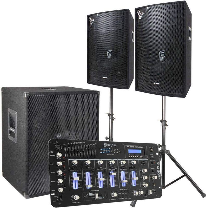 SkyTec - 2.1 Complete DJ Live Set - 1600 Watt - Met Mixer en Kabels