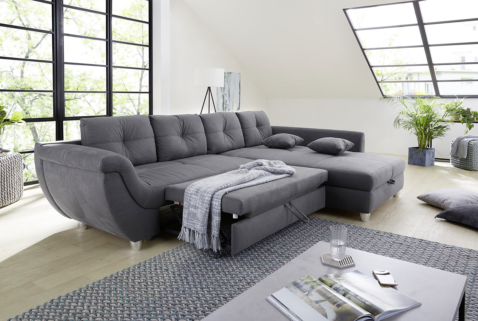 Ecksofa MACARIO 330 x 207 cm grau