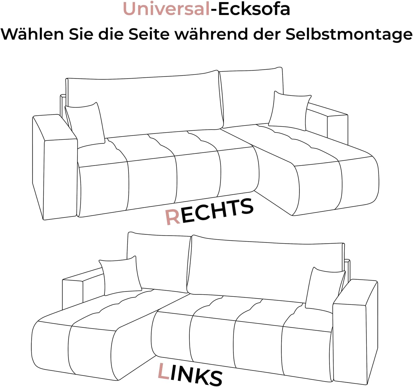Lookway modernes Ecksofa Cloud II XL mit Schlaffunktion & Bettkasten - L-Form Eckcouch 280 cm mit Stauraum, modernes Schlafsofa 120x235 cm, mit Kissen, universell montierbar (Dunkelbraun - Vibe 26)