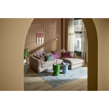 Hoekbank Max latte gerecycled stof met verlenging rechts