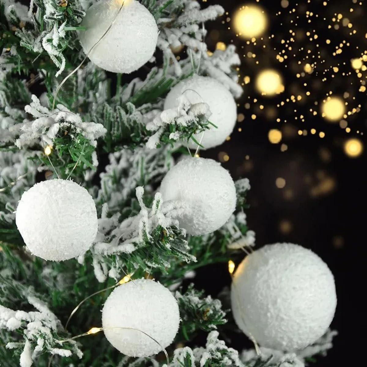 (12er Set) Ø3.5cm Styropor Schneeball Christbaum Schmuck Weihnachtskugeln Tannenbaum Home Deko - Weiss