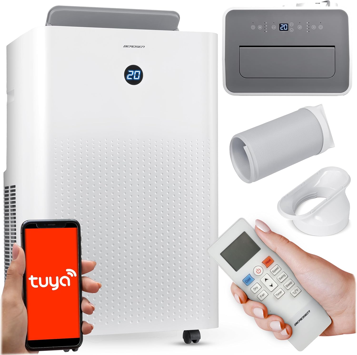 Berdsen Mobiles Klimagerät 5-in-1-14000 BTU - Kühlung, Heizung, Entfeuchtung, Ventilation, Schlafmodus - Tuya Smart App - Energieeffizient