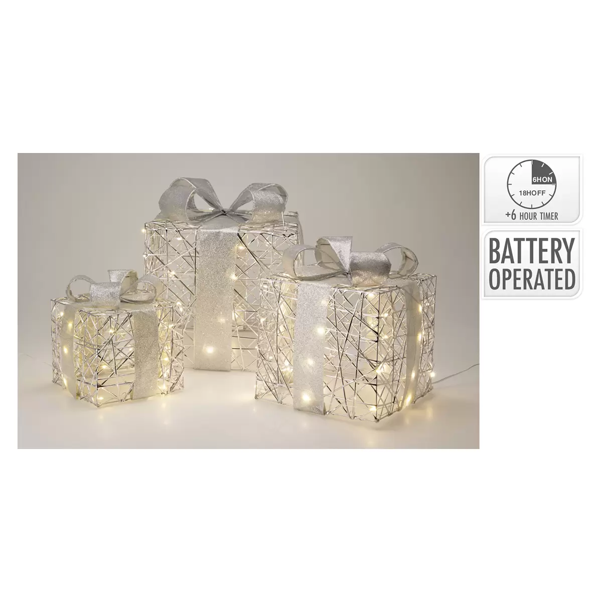 LED-Geschenkbox 3er Set Silber