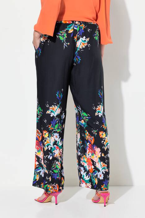 Hose, Wide Legs, floraler Druck, schwarz