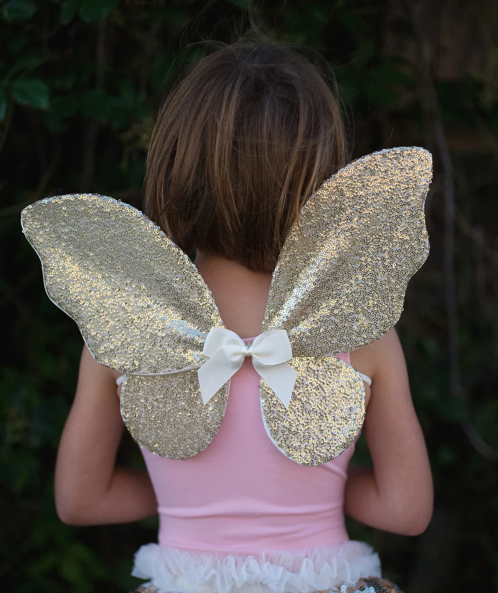 GREAT PRETENDERSDÉGUISEMENT PAPILLON FILLE COULEUR DORÉE AVEC JUPE AILES ET BAGUETTE