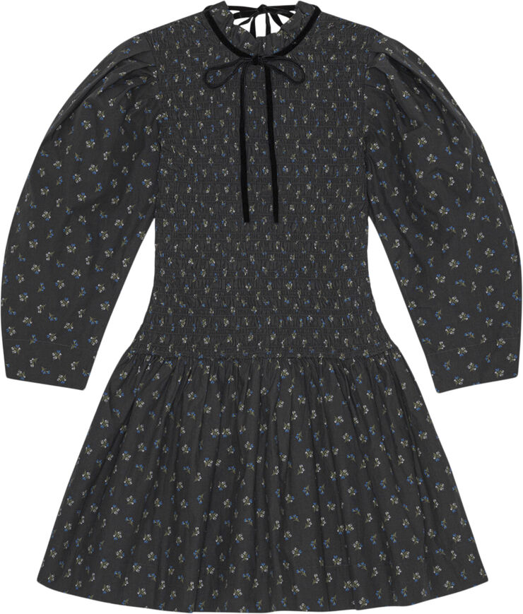 Ganni Printed Cotton Mini Smock Dress Phantom