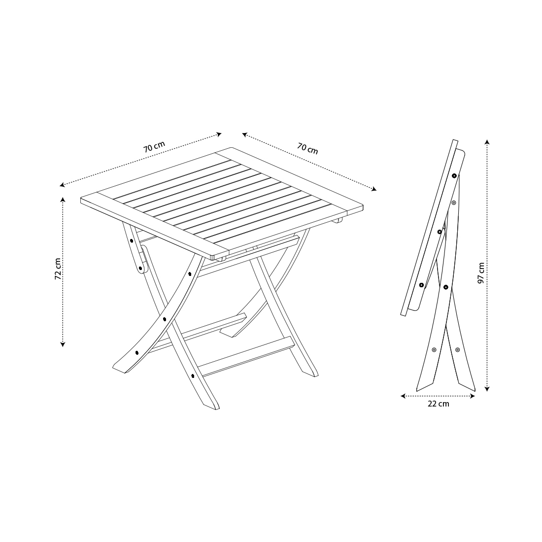 CONTINI Gartentischset 70x70cm mit 2 Stühlen mit Kissen, Eukalyptusholz
