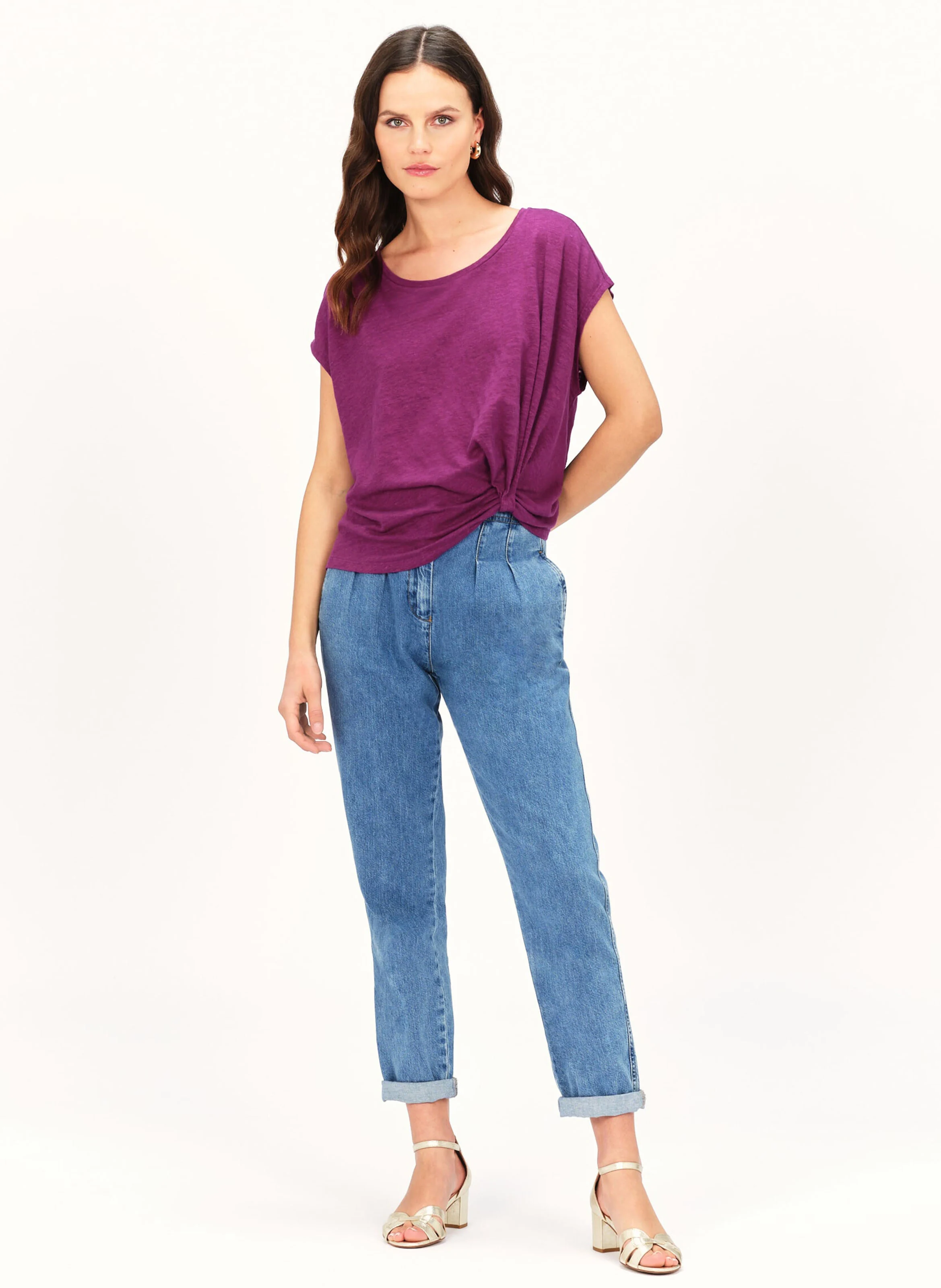 TIMEO - Tee-shirt oversize col rond en lin | Violet