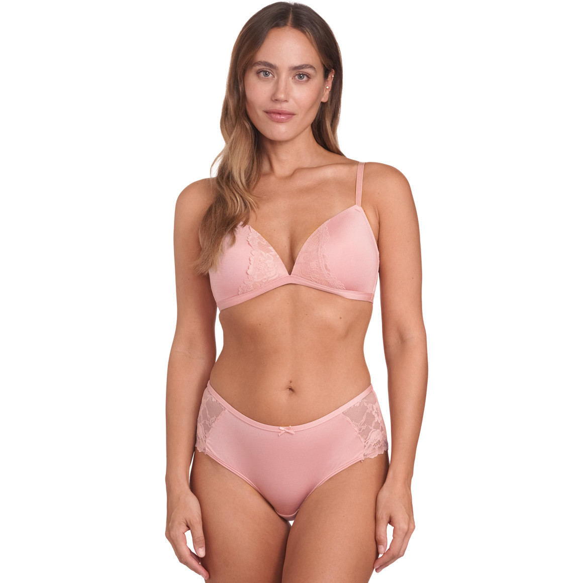 Gina Benotti 2 Damen Soft-BHs mit Spitze rosa / dunkellila