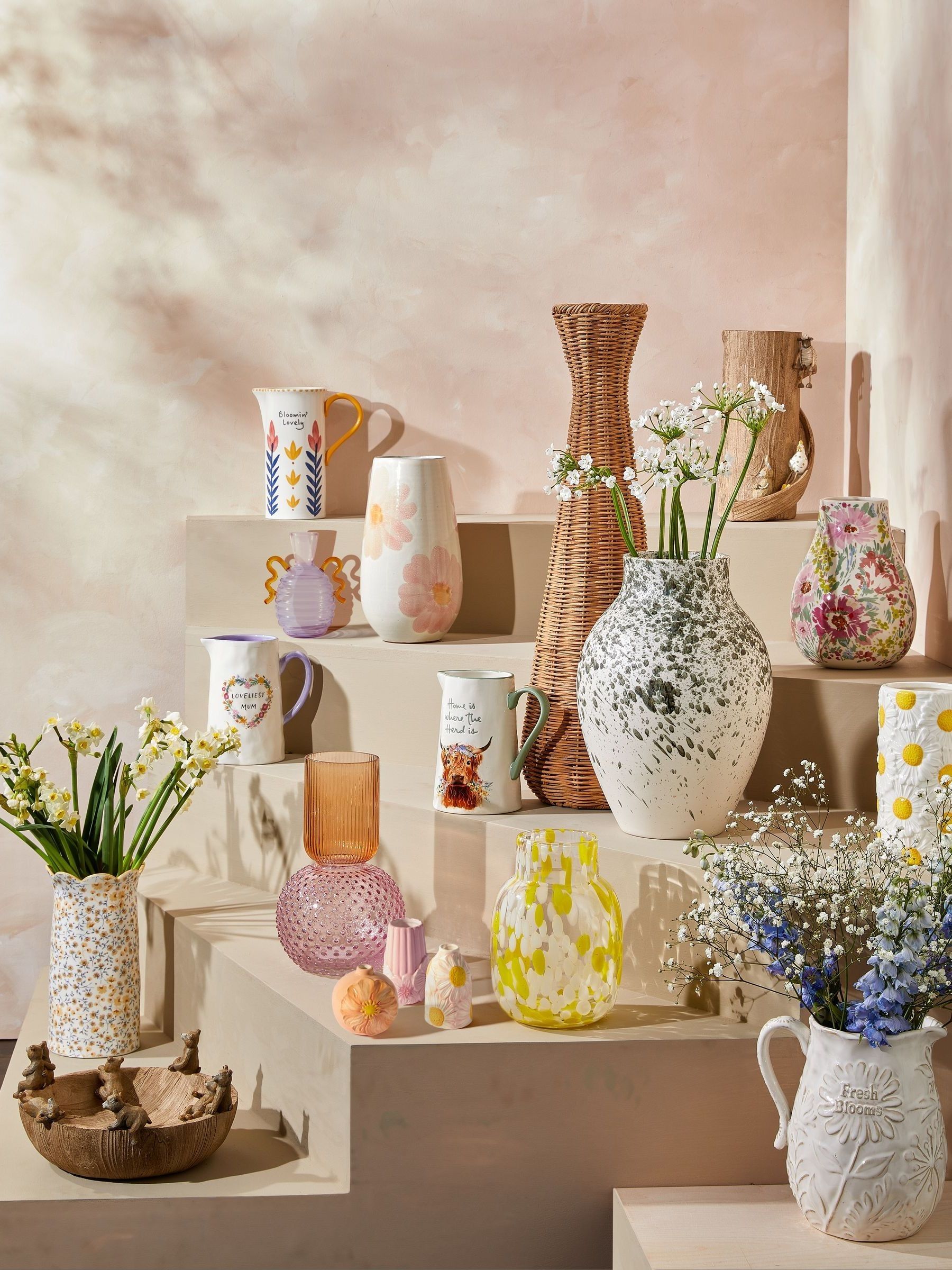 Pretty keramieken bloemenvaas met bloemenprint