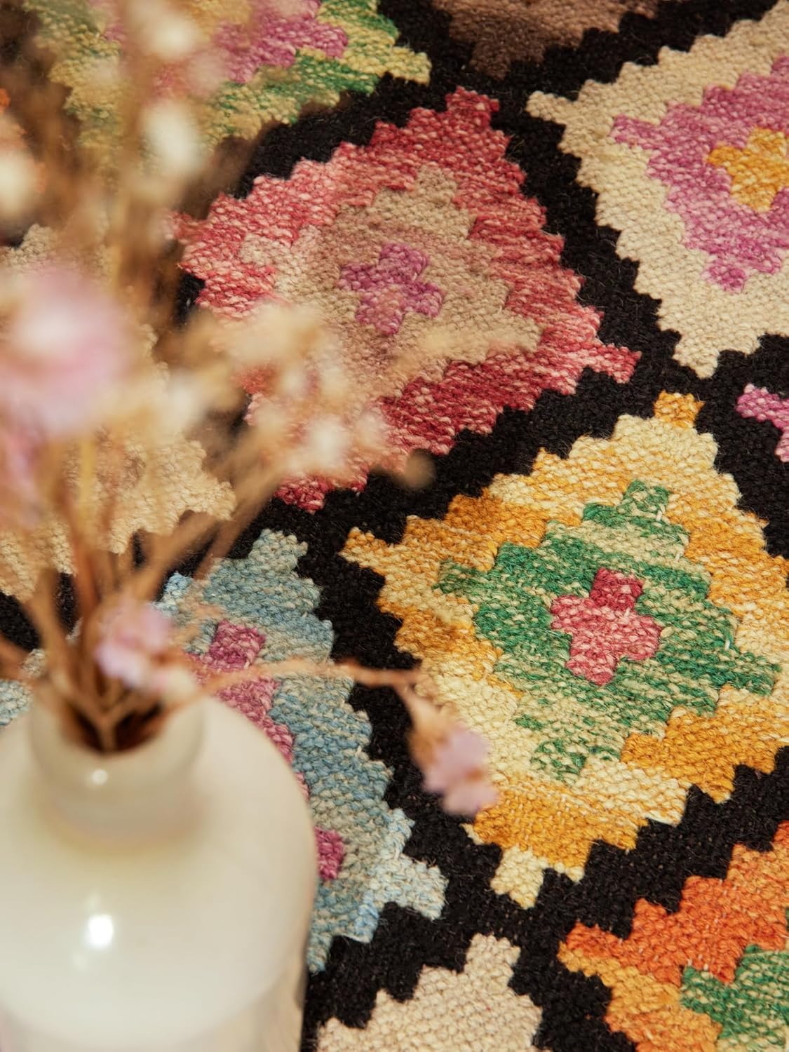 Hanse Home Afghan Kelim Teppich Zara - Bunter Traditioneller Teppich Handgewebt, Wolle & Baumwolle, Afghanischer Stil Oriental mit Fransen für Wohnzimmer, Schlafzimmer - Schwarz Multi, 200x290 cm