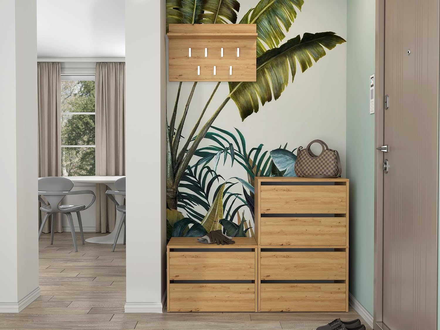 CDF Schuhschrank Modo X2 | Farbe: Eiche Artisan | Ideal für Vorzimmer, Flur, Büro | Schuhaufbewahrung | Schuhregale | modern | offene Einlegenböden