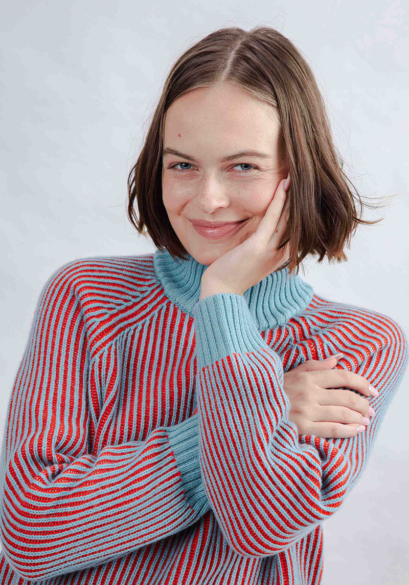 Brava Fabrics Strickpullover Bicolor Wool Cropped Sweater Blue