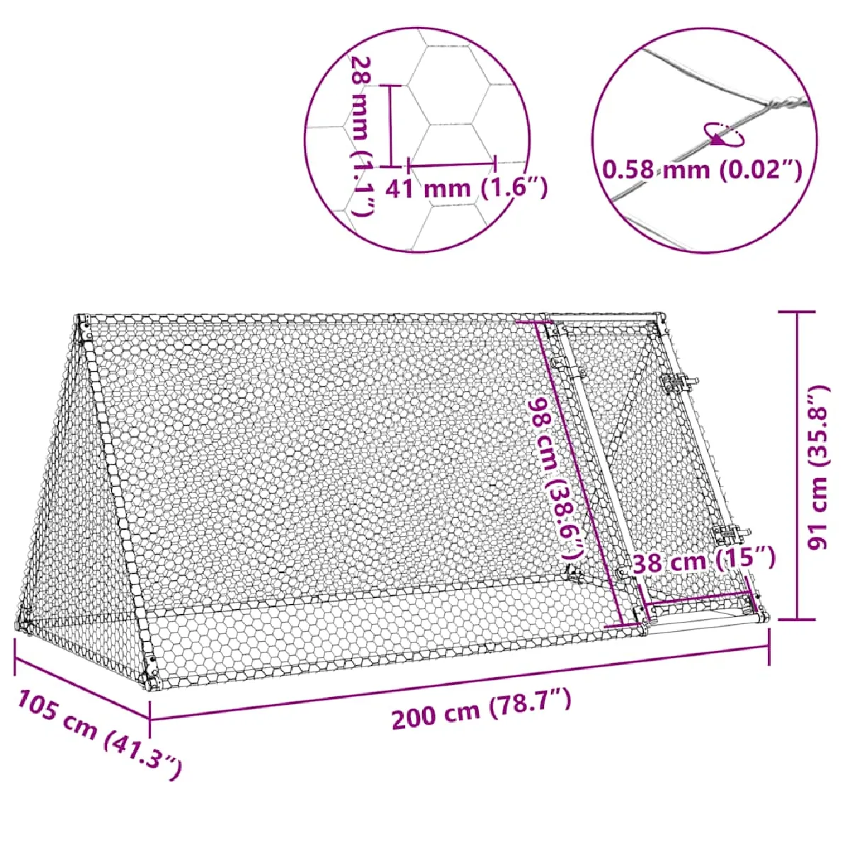 vidaXL Cage poules 200x105x91 cm argentée