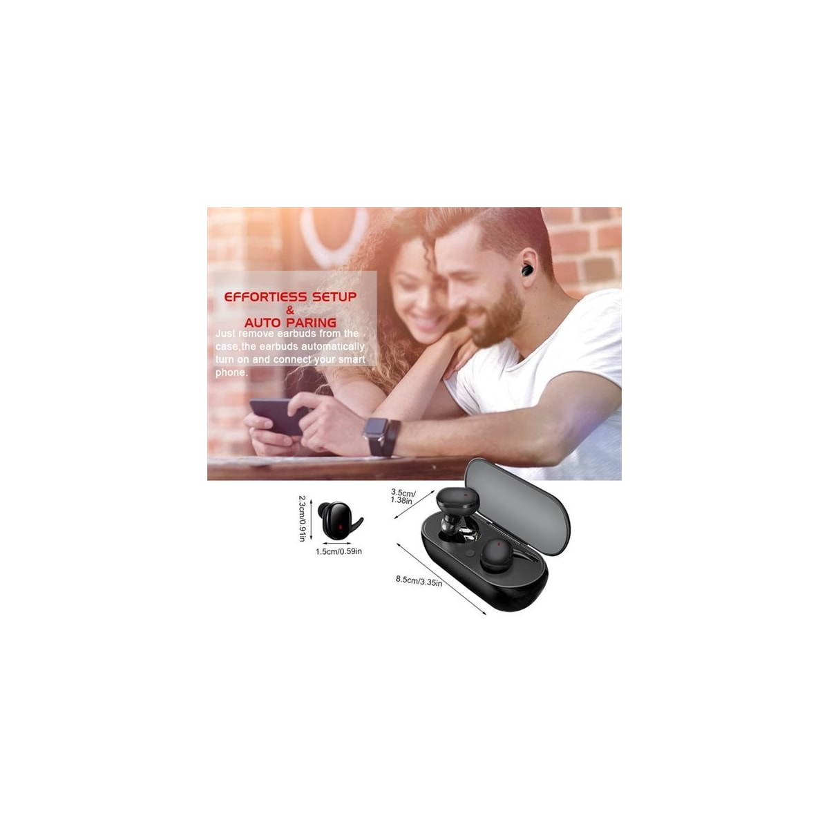 Trådløst Bluetooth-headset In-Ear med ladedeksel