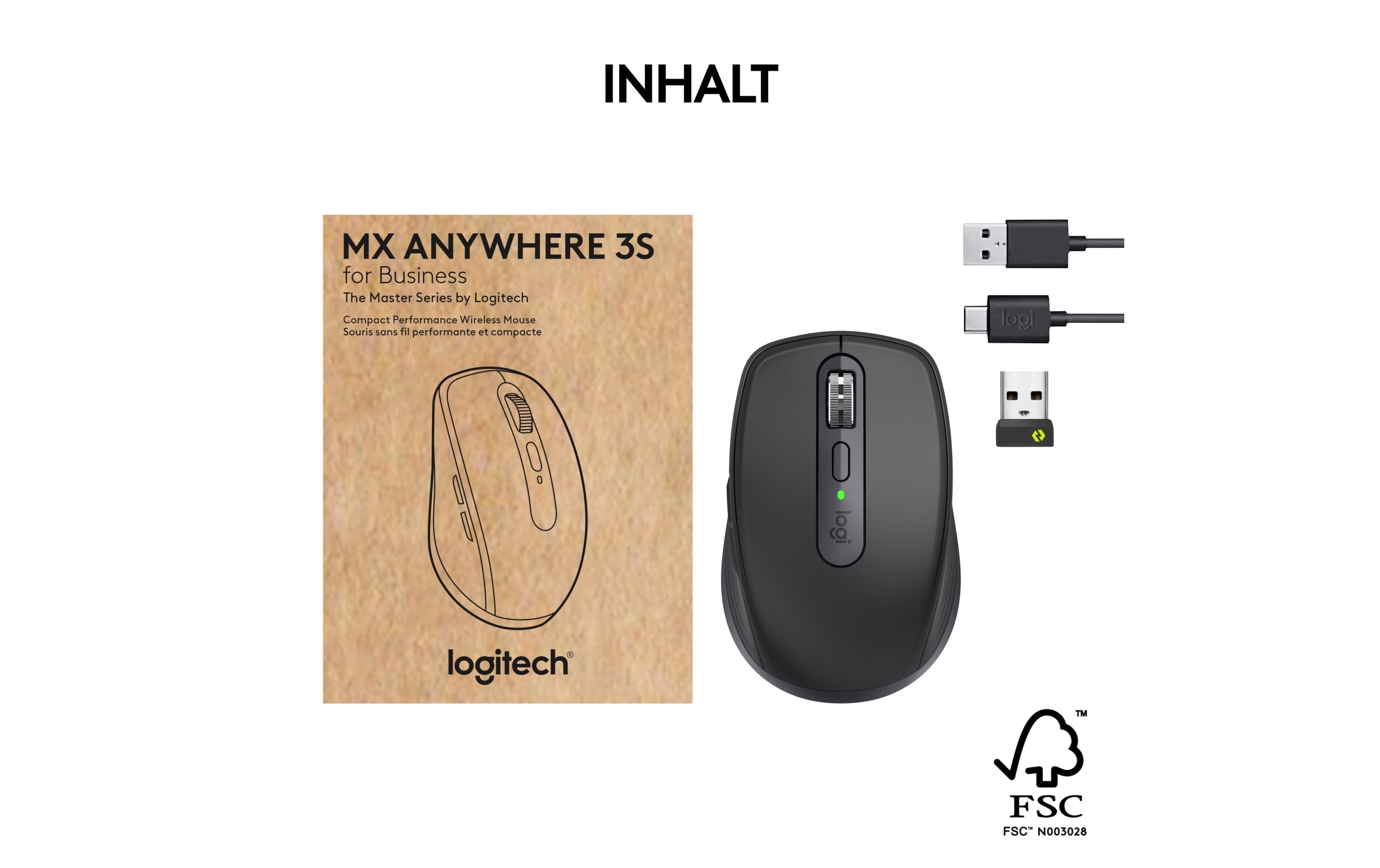 Mobile Maus MX Anywhere 3s for Business GraphiteKompakte kabellose Performance-Maus mit 8K DPI-Sensor