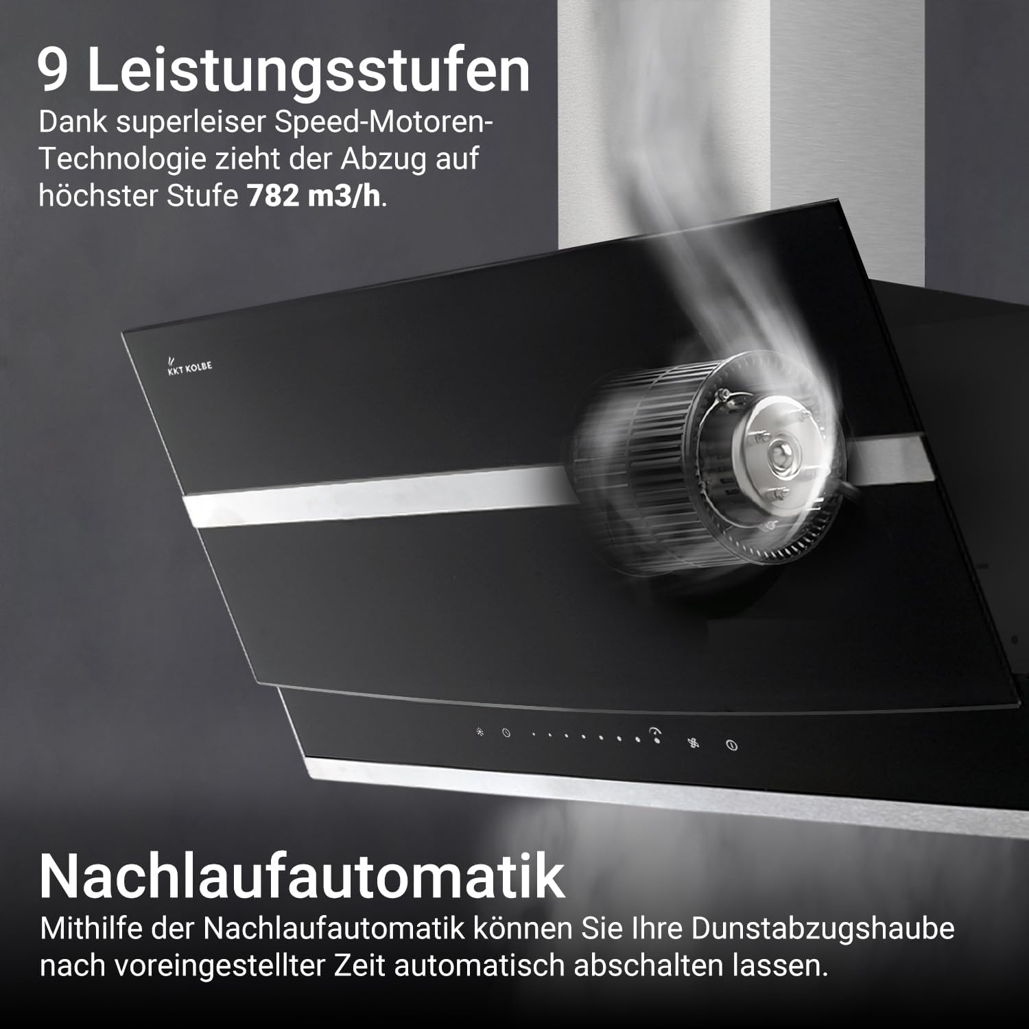 KKT KOLBE A+++ Dunstabzugshaube 60 cm 782 cbm/h Kopffreie Wandhaube Edelstahl schwarzes Glas WLAN RGBW-LED-Beleuchtung SensorTouch Bedienung HERMES6005SM
