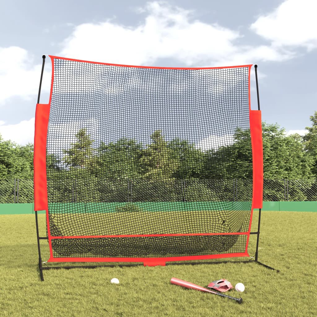 vidaXL Draagbaar honkbalnet zwart en rood 215x107x216 cm