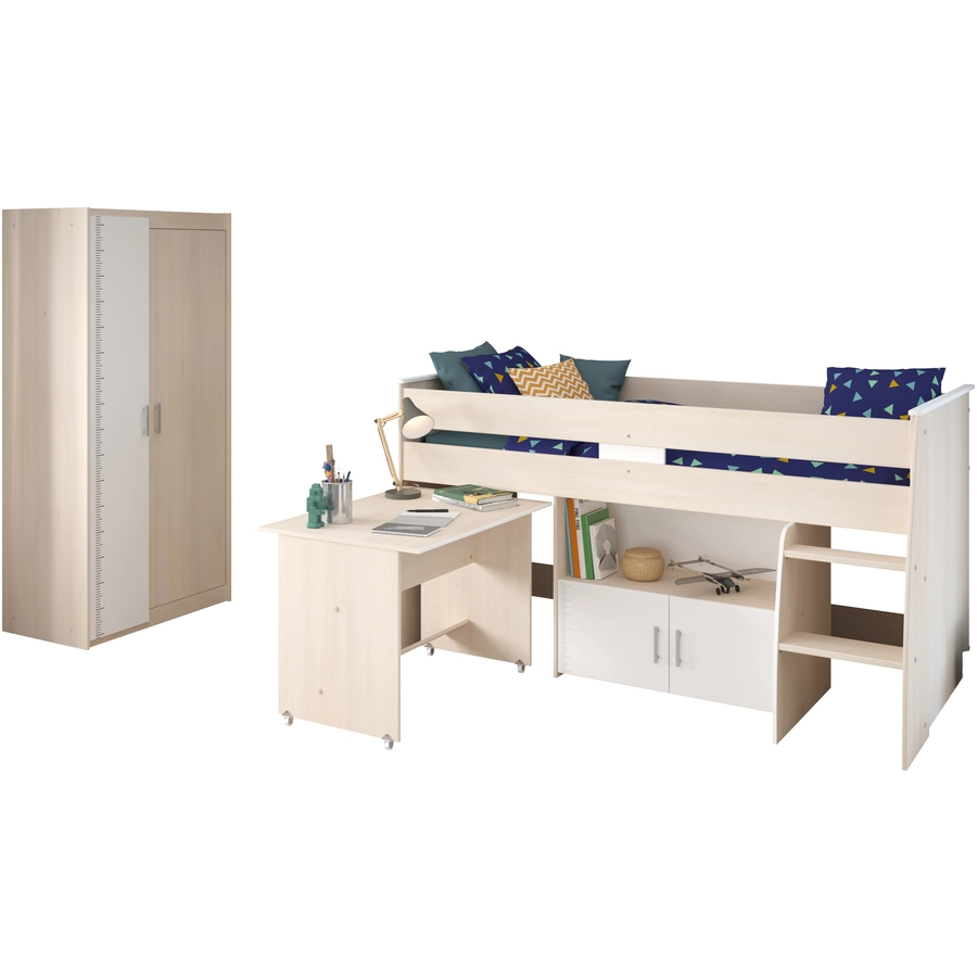 Parisot Multifunktionsbett mit Kleiderschrank Charly 5 Akazie-Weiß Akazie  Weiß