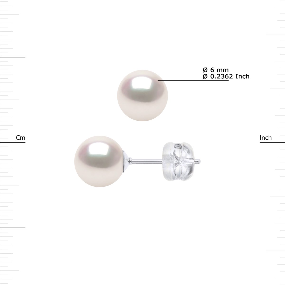 Boucles d'Oreilles Perles AKOYA Rondes 6-7 mm Or Blanc 18 Carats