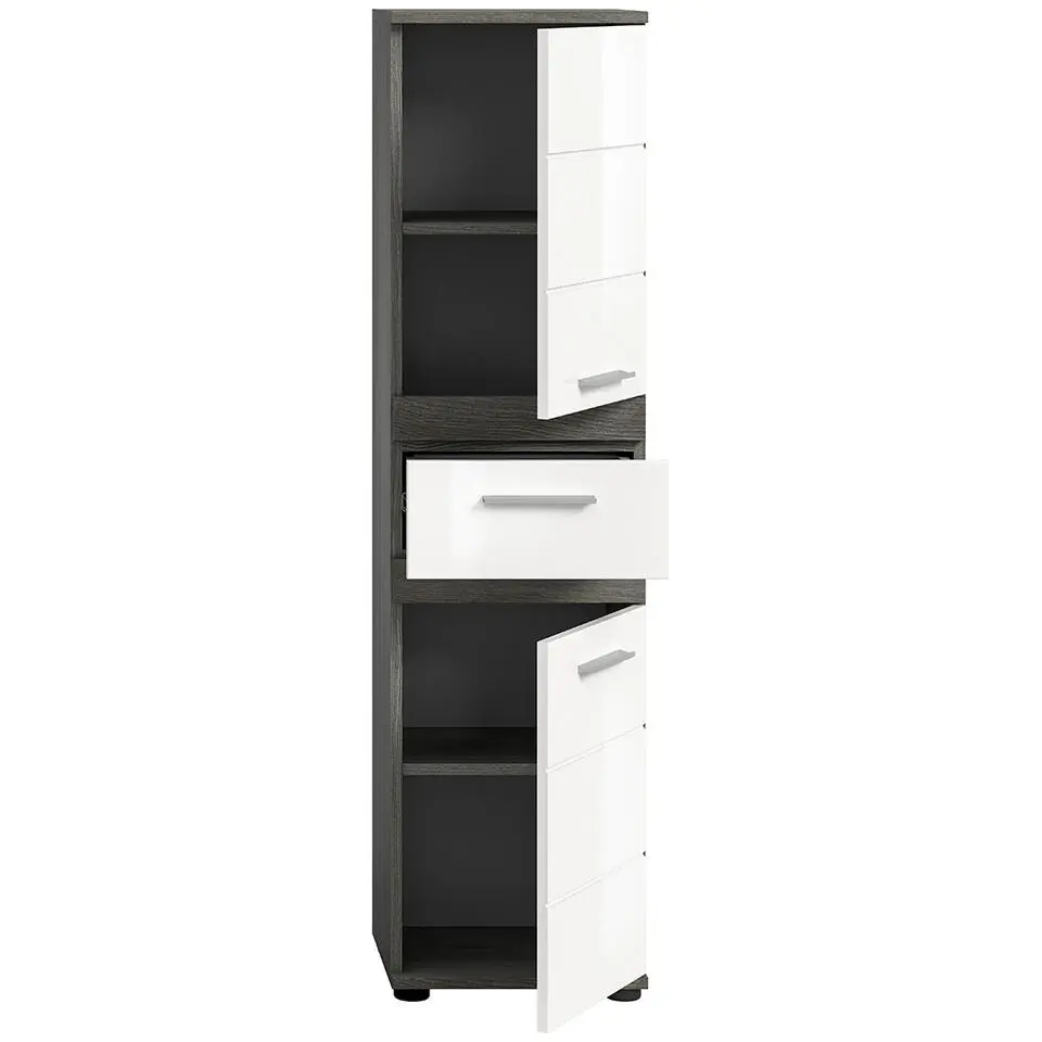 Hioshop Blake kolomkast 1 lade 2 deuren wit hoogglans- grijs