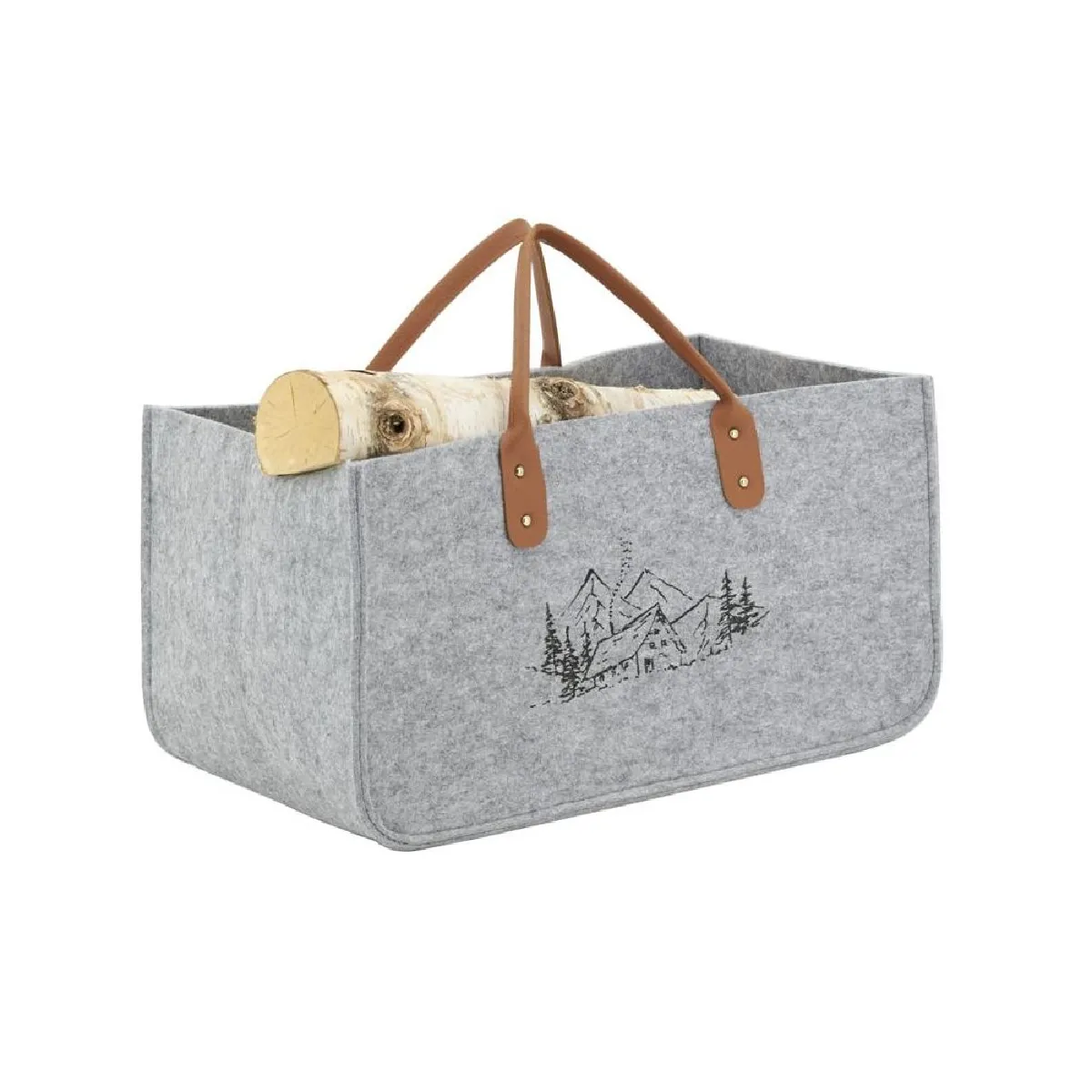 Aubry Gaspard Sac à bûches en feutrine 50 x 25 - Gris